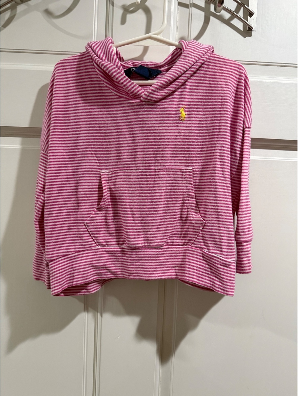 Ralph Lauren Pink and White Striped Hooded Sweatshirt, Size 3/3T